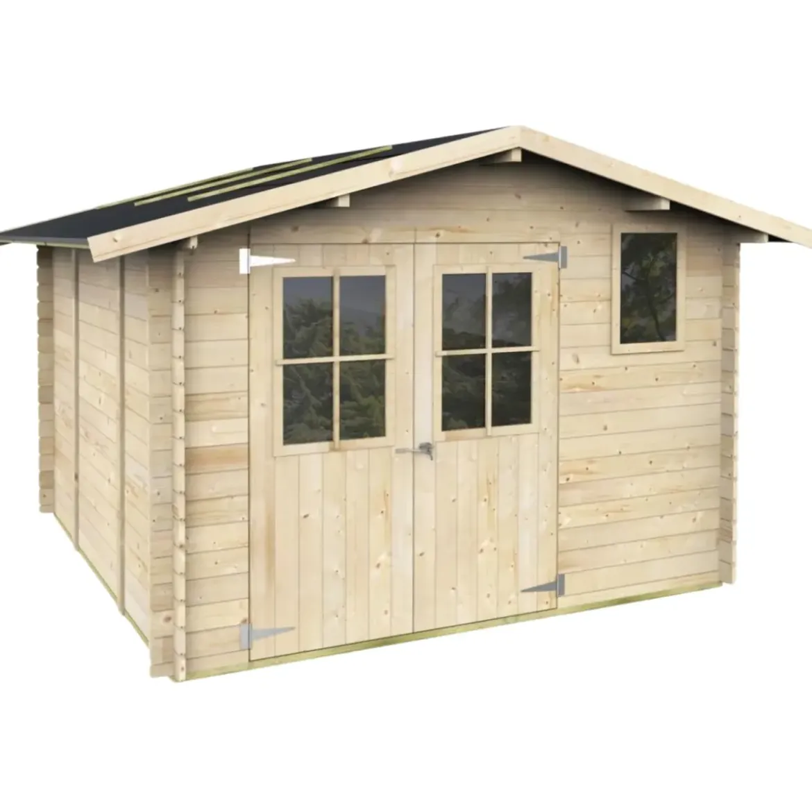 Casetta in Legno con Pavimento 3x3 m Block House Doopia Porta Finestra
