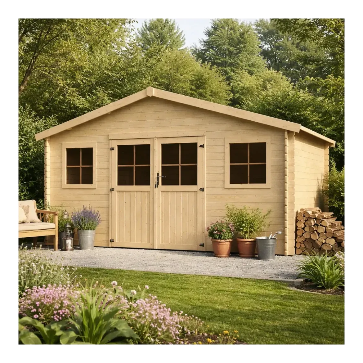 Casetta in Legno da Giardino 28mm 5x4 per Attrezzi Doppia Porta Finestre