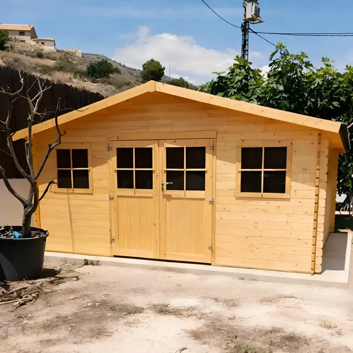 Casetta in Legno da Giardino 34mm 5x5 per Attrezzi Doppia Porta Finestre