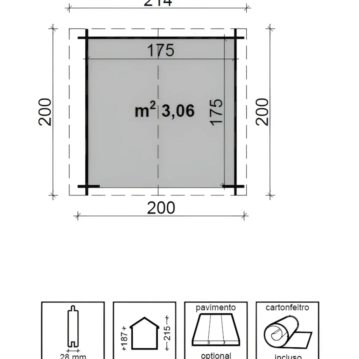 Casetta in Legno da Giardino 200x200 cm 3mq 28mm Blockhouse