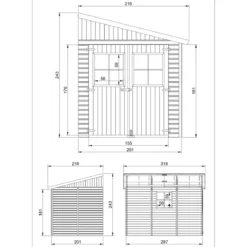 Casetta in Legno da Giardino 3x2 Addossata 3 Pareti a Pannelli 17 mm