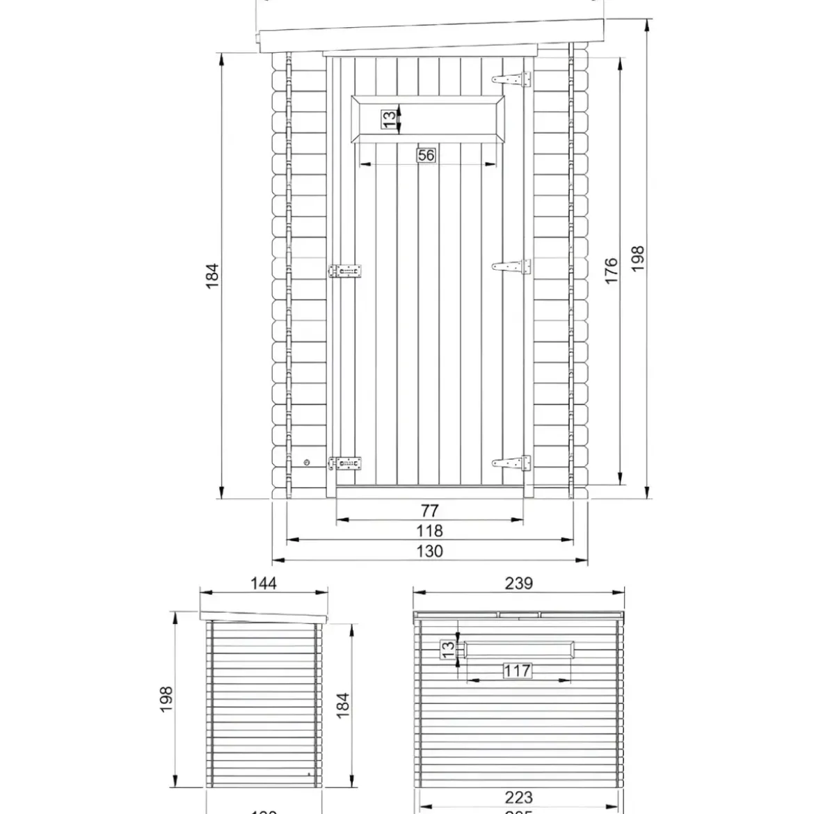 Casetta in Legno da Giardino 144x239x198 cm 19 mm per Attrezzi