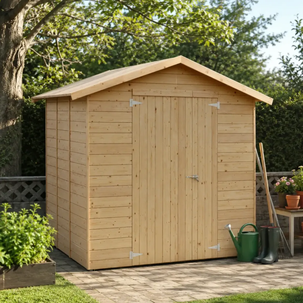 Casetta in Legno da Giardino 238x245 cm con Porta Doppia a Battente