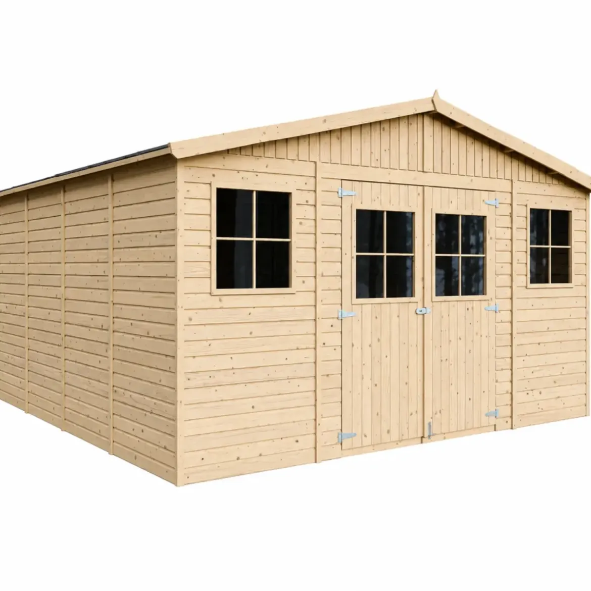Casetta in Legno Giardino 4x4 17 mm Tetto OSB Porte Doppie Finestre