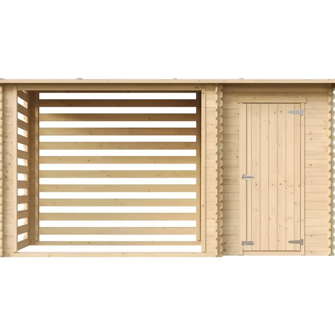 Casetta in Legno Grezzo 344x130 cm con Tetto Bitumato Legnaia Esterna