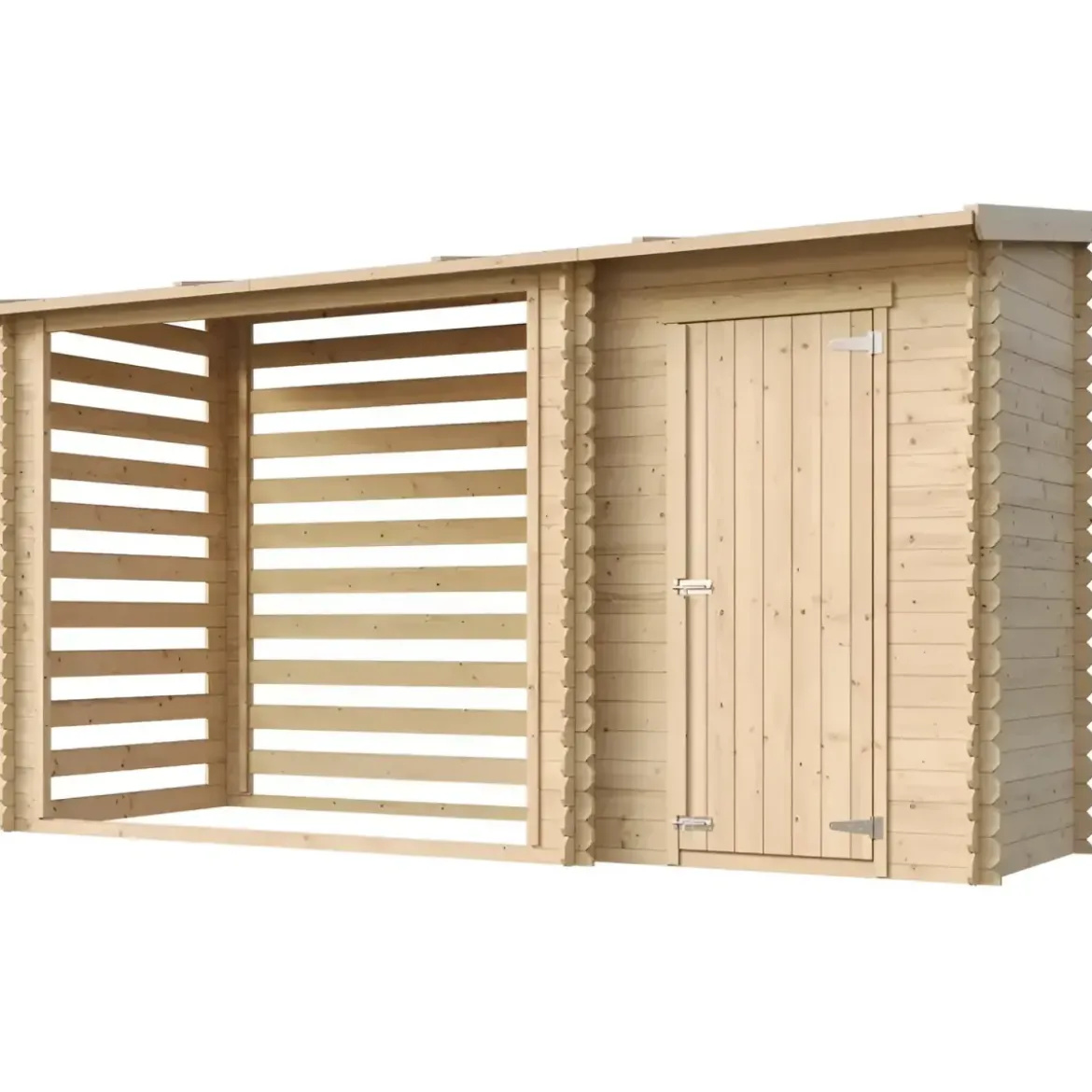 Casetta in Legno Grezzo 344x130 cm con Tetto Bitumato Legnaia Esterna