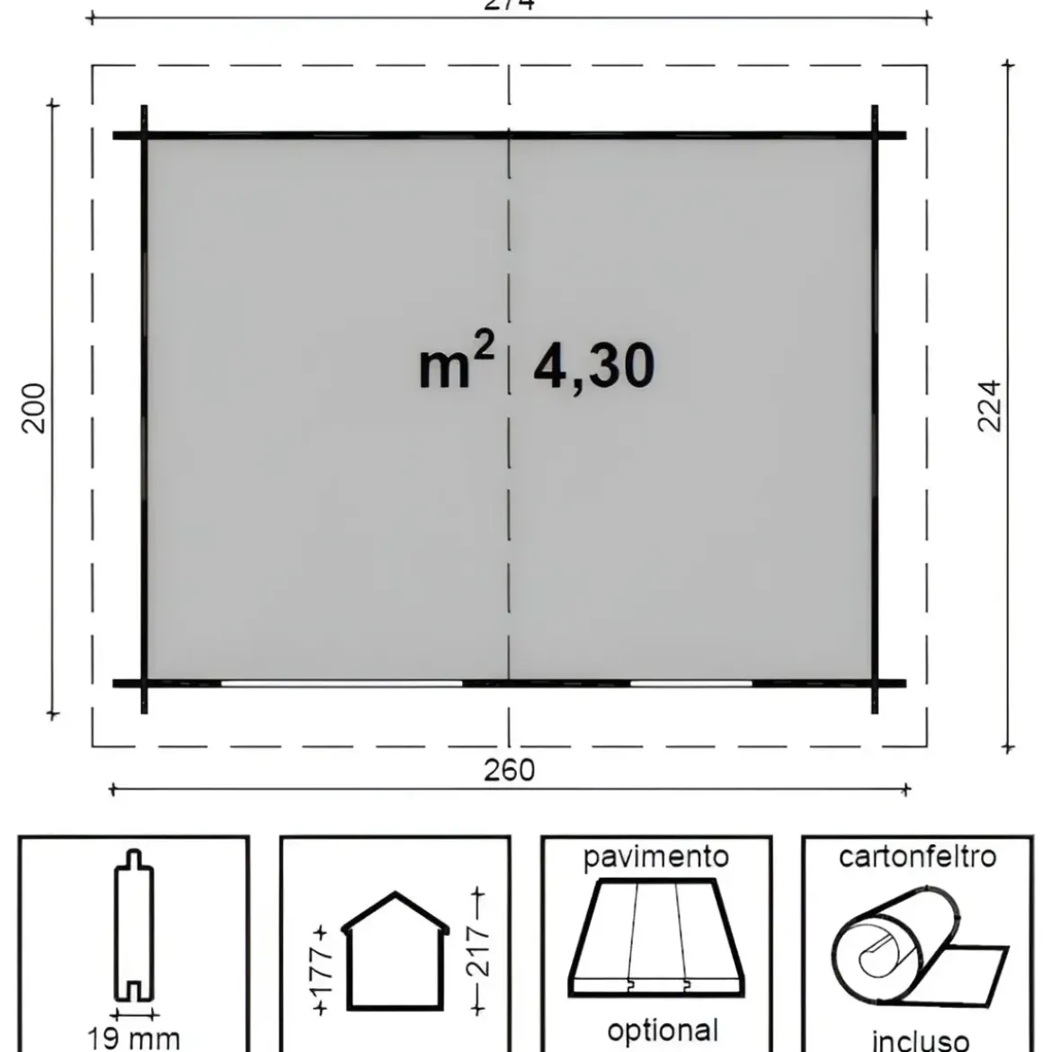 Casetta in Legno Impregnata 2.6x2 19 mm Box per Attrezzi