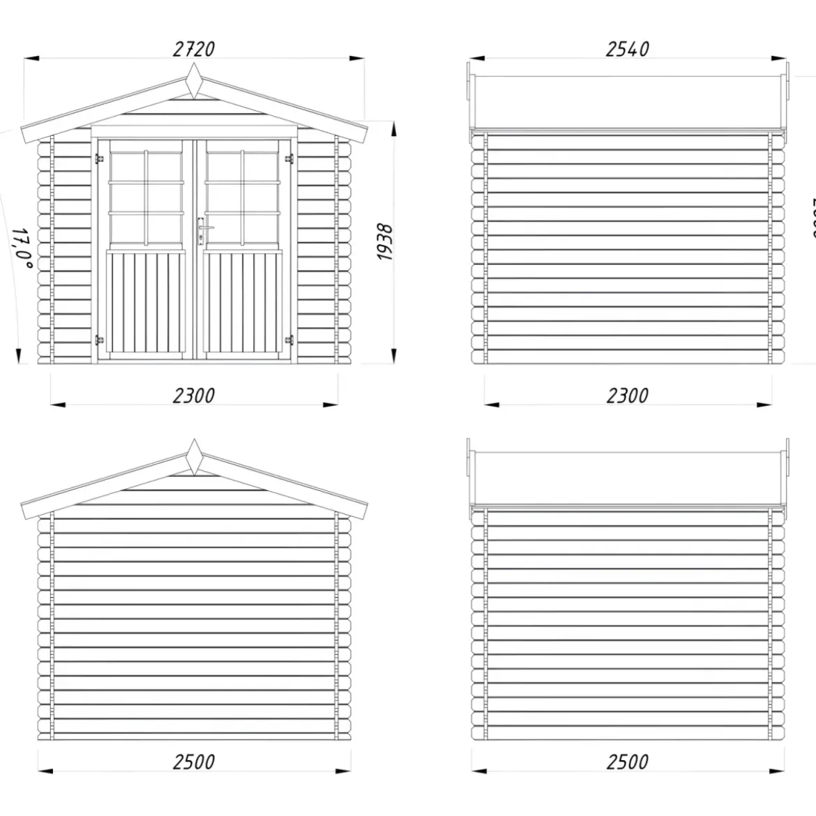 Casetta in Legno Impregnato 250x250 cm Blockhouse 28 mm Porta Doppia