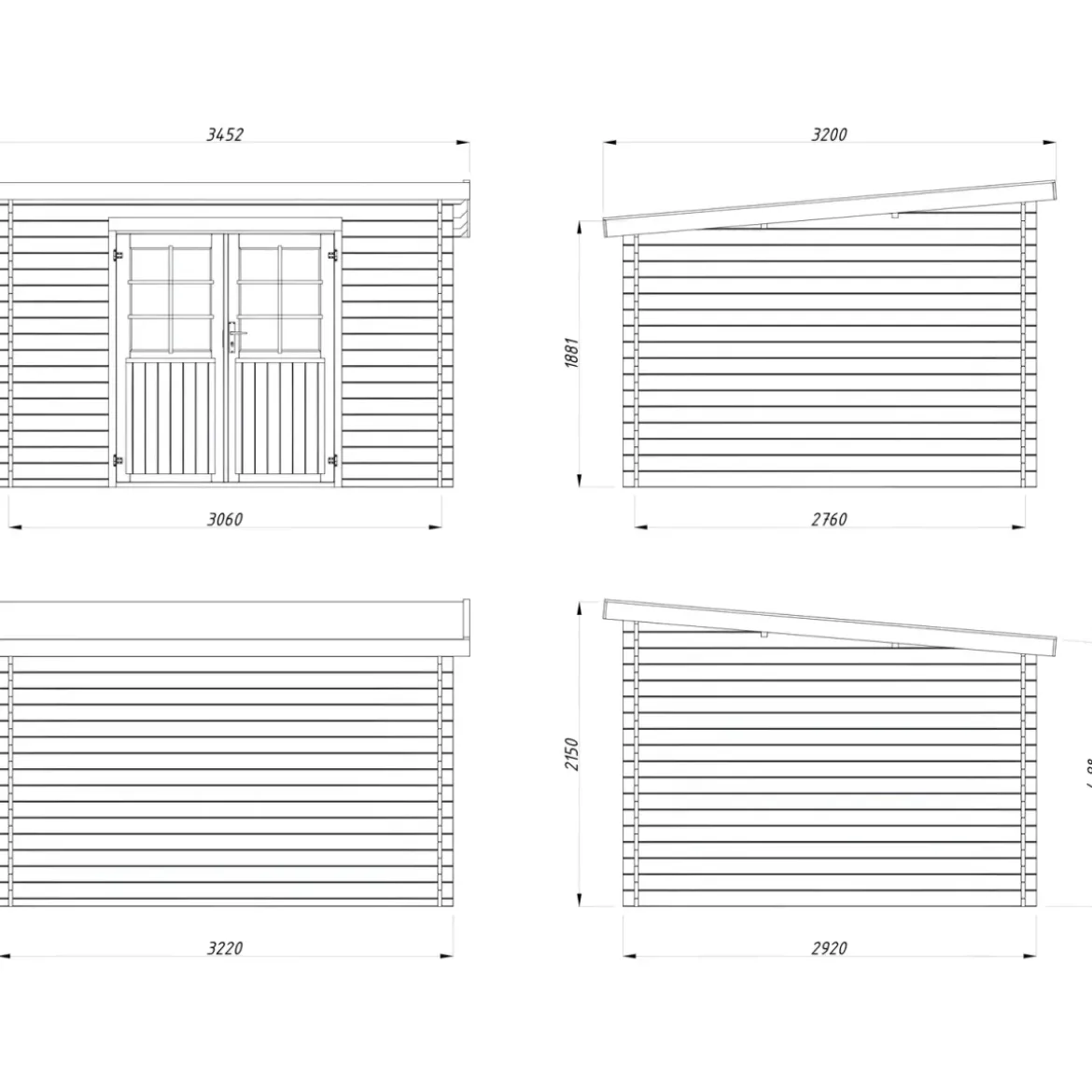 Casetta in Legno Impregnato 322x292 Blockhouse 28 mm Porta Doppia