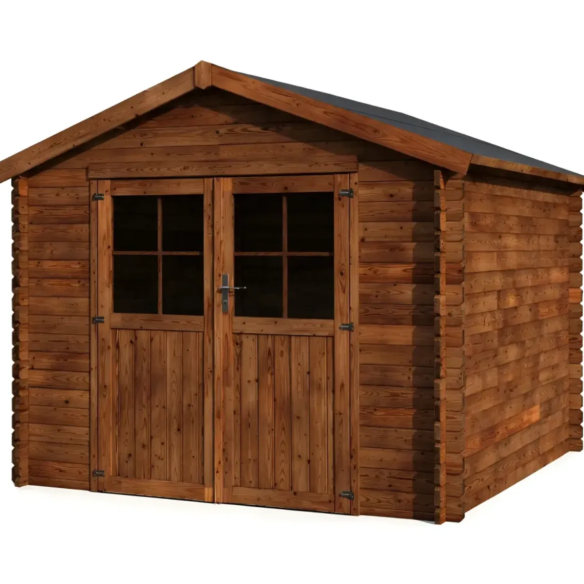 Casetta in Legno 34mm Trattato da Giardino 3x3 Doppia Porta Vetrata