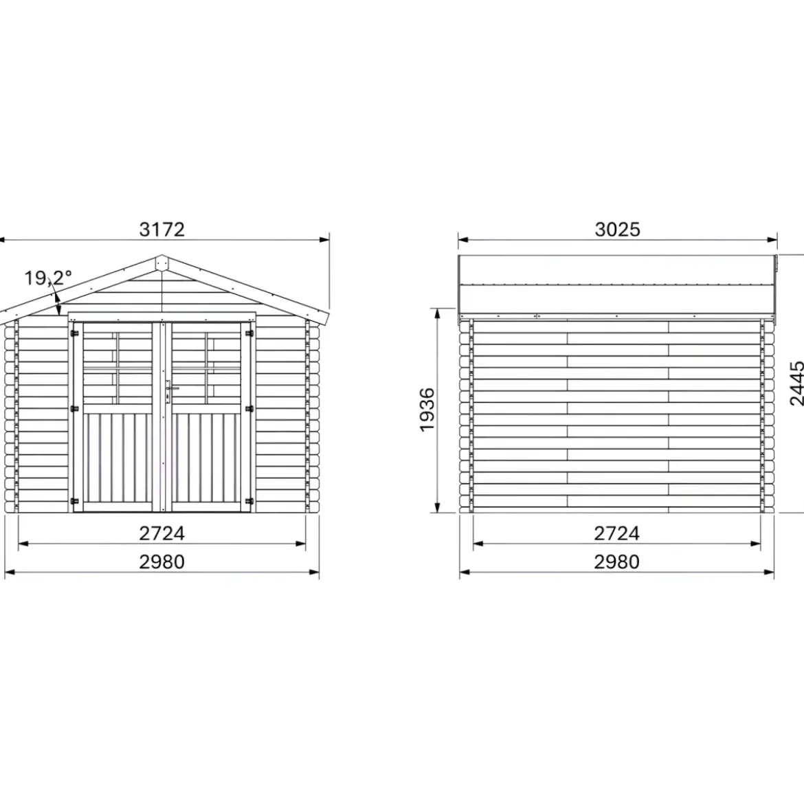Casetta in Legno 34mm Trattato da Giardino 3x3 Doppia Porta Vetrata