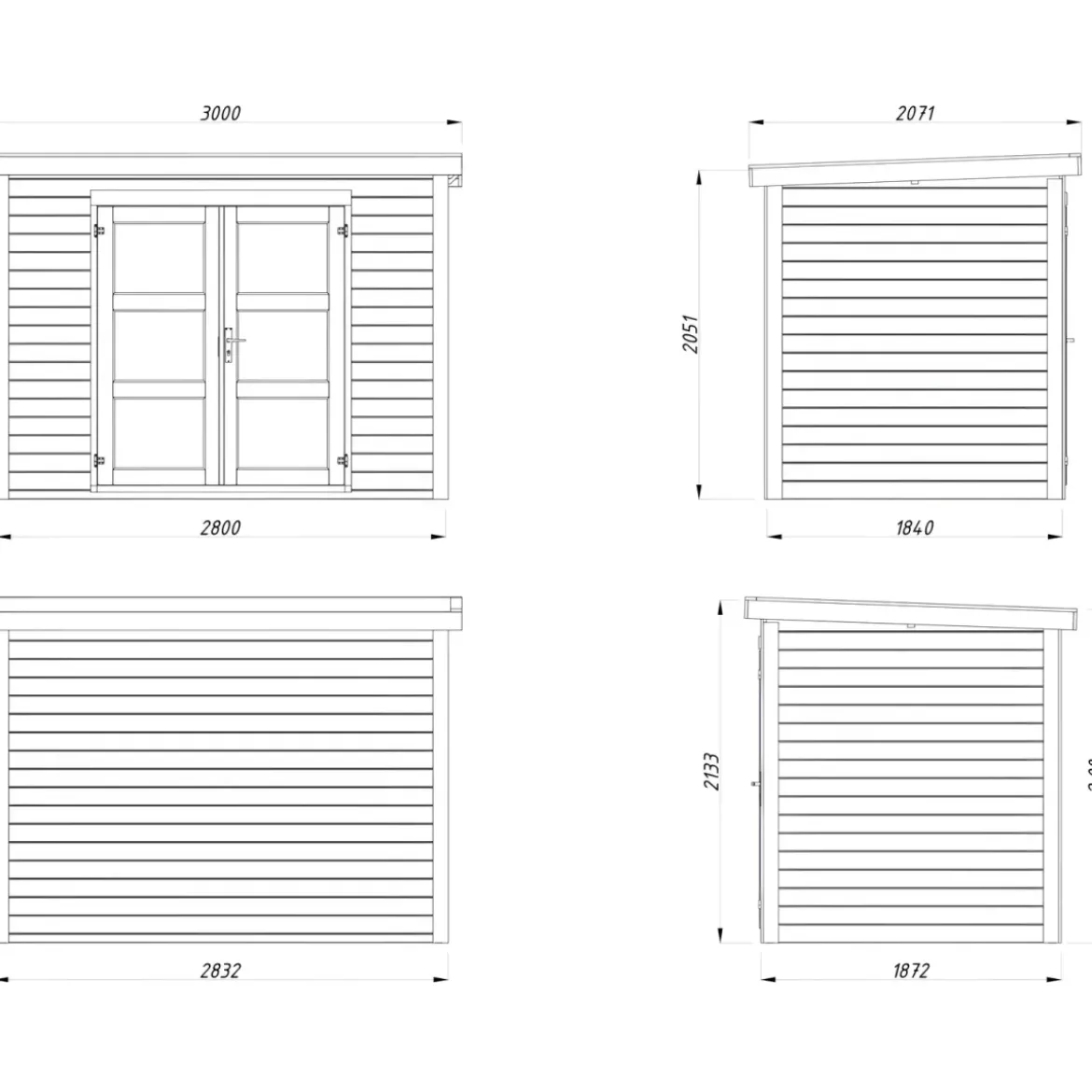 Casetta in Legno 19 mm 280x184 cm Blockhouse Porta Doppia Vetrata