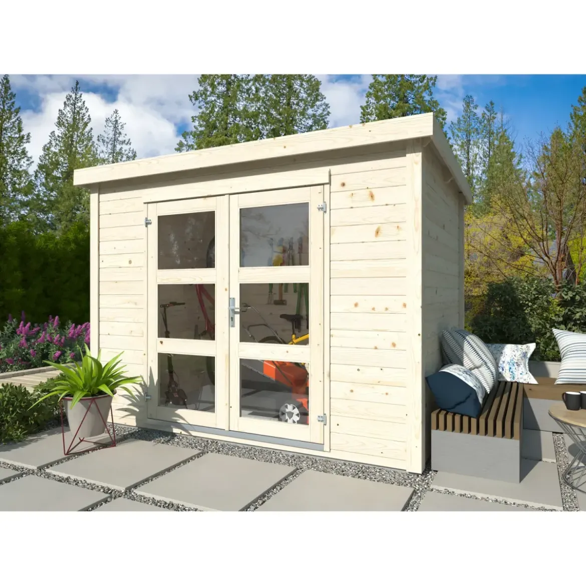 Casetta in Legno 19 mm 280x184 cm Blockhouse Porta Doppia Vetrata