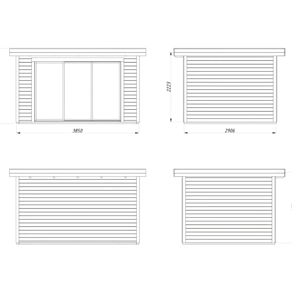 Casetta in Legno Naturale 28 mm 385x291 cm Porta Scorrevole in Vetro