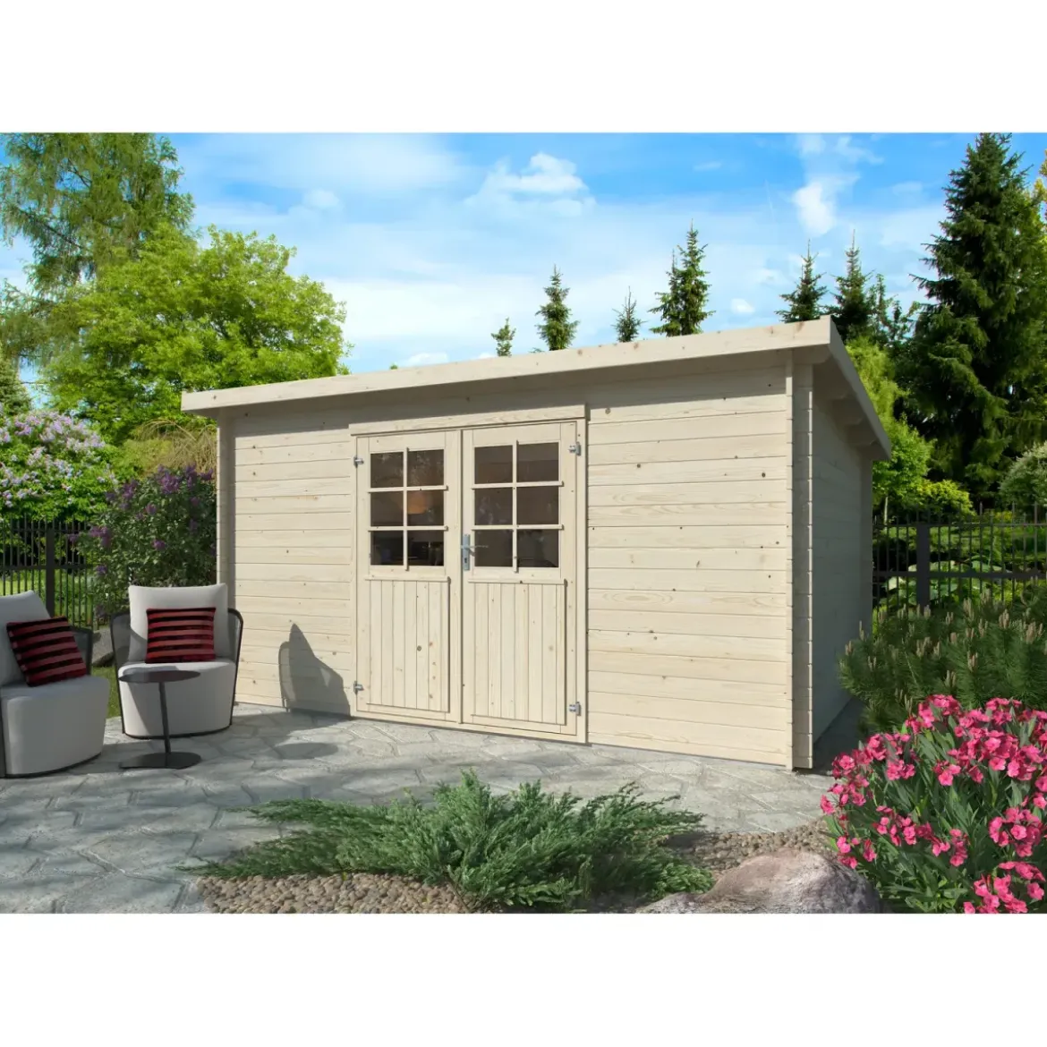 Casetta in Legno Naturale 28 mm 406x292 cm Blockhouse Doppia Porta
