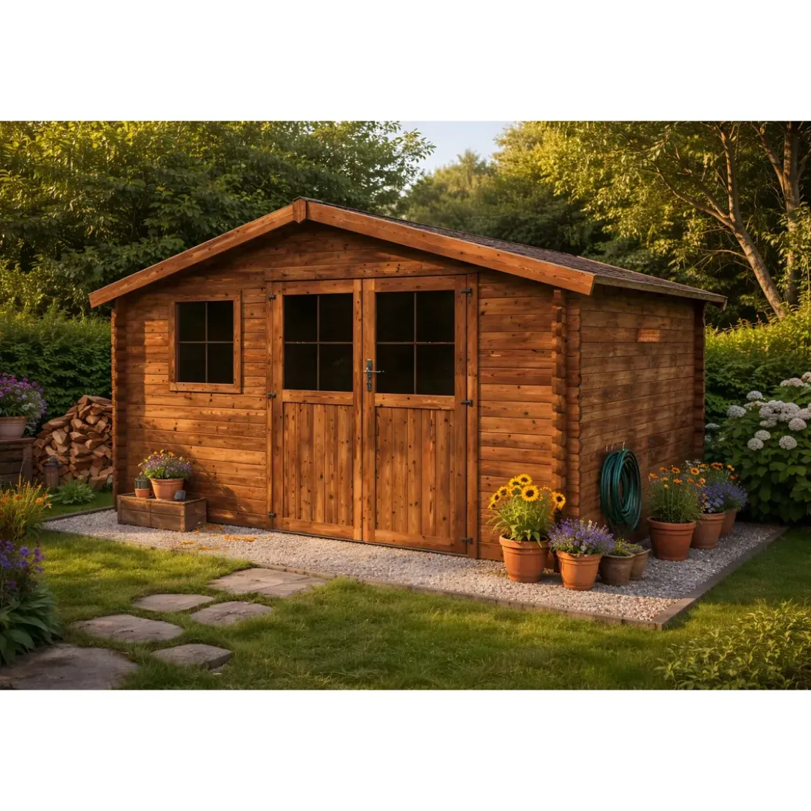 Casetta in Legno Trattato da Giardino 4x3 Doppia Porta Block-House 34mm