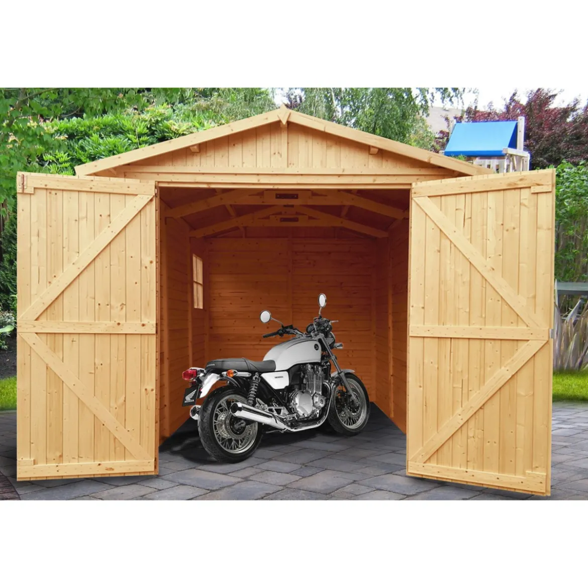 Casetta in Legno 2.4x3.2 a Pannelli 17 mm Garage Box Rimessa Moto