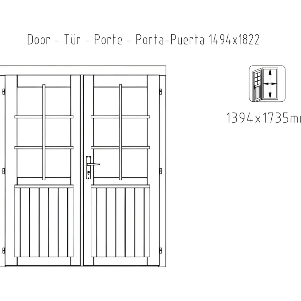 Casetta in Legno 380x320 cm Blockhouse 28 mm Doppia Porta Finestra