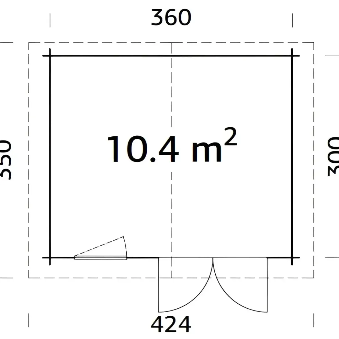 Casetta in Legno 380x320 cm Blockhouse 28 mm Doppia Porta Finestra