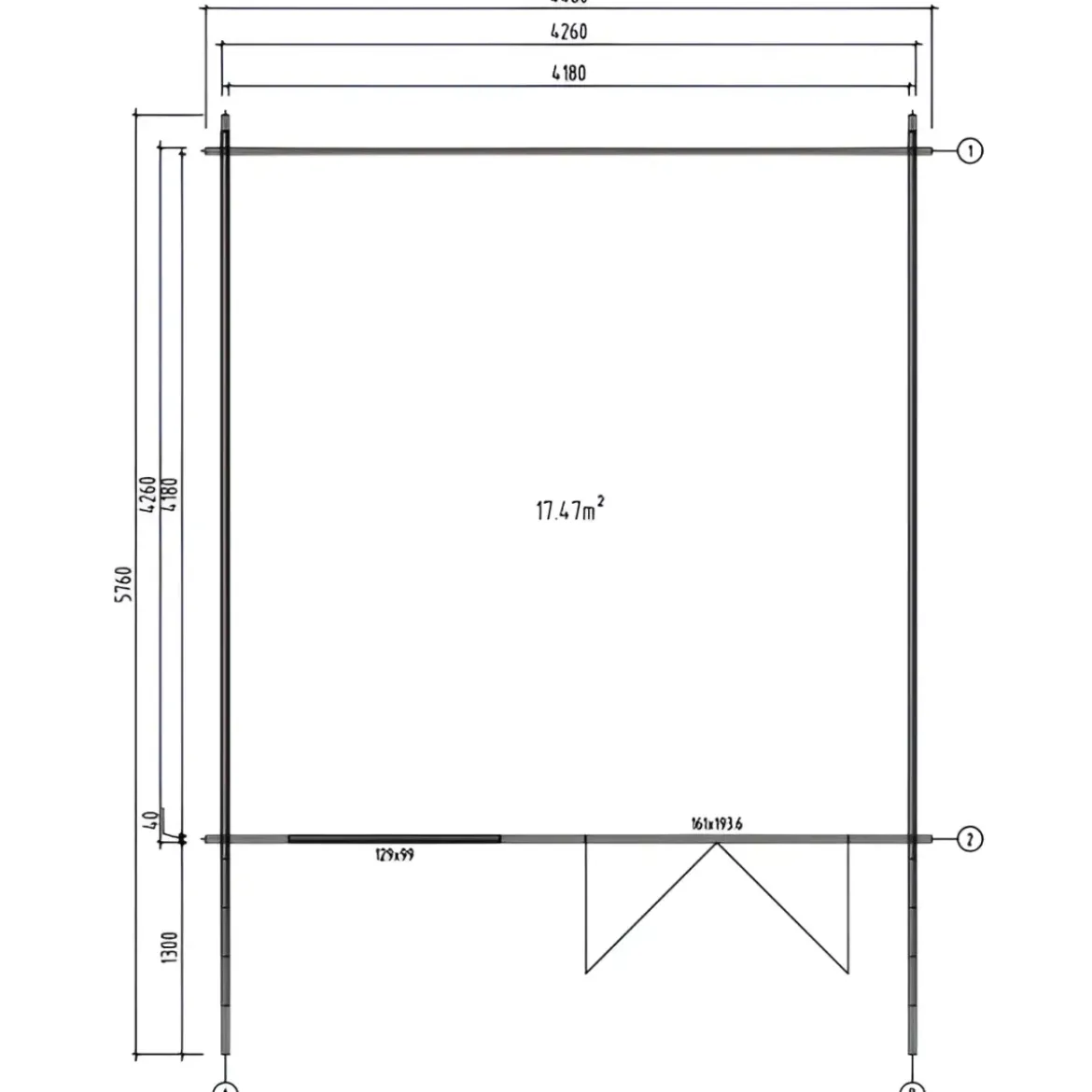 Casetta in Legno 446x446 cm Blockhouse 40 mm Doppia Porta Finestra