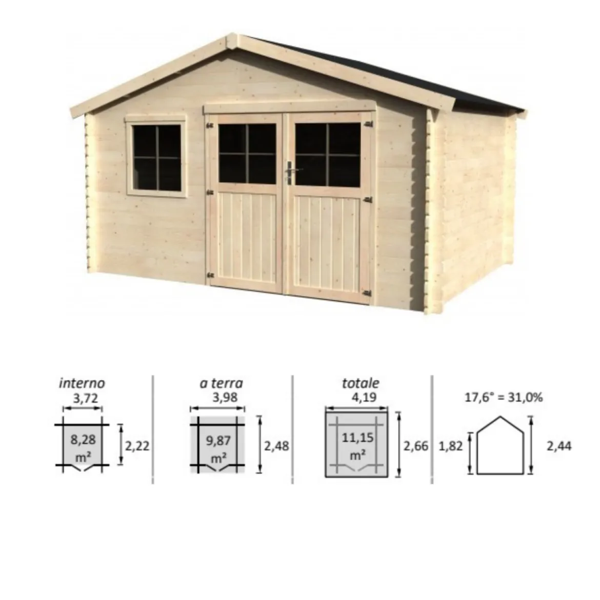 Casetta in Legno 4x2,5 mt con sistema Block House