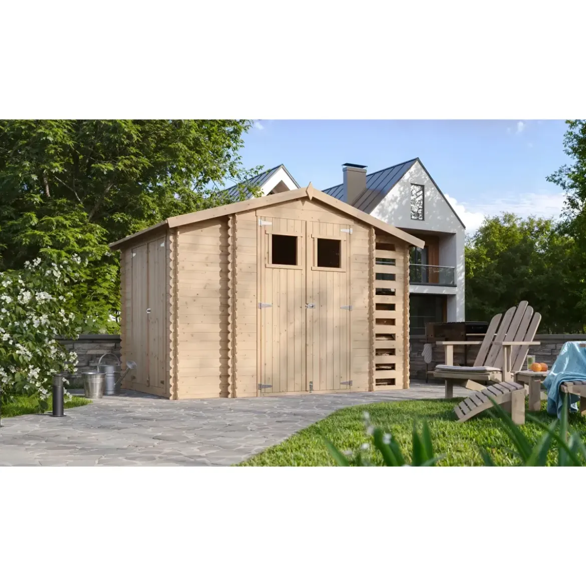 Casetta in Legno 328x206x218 cm Box Legnaia con Pavimento