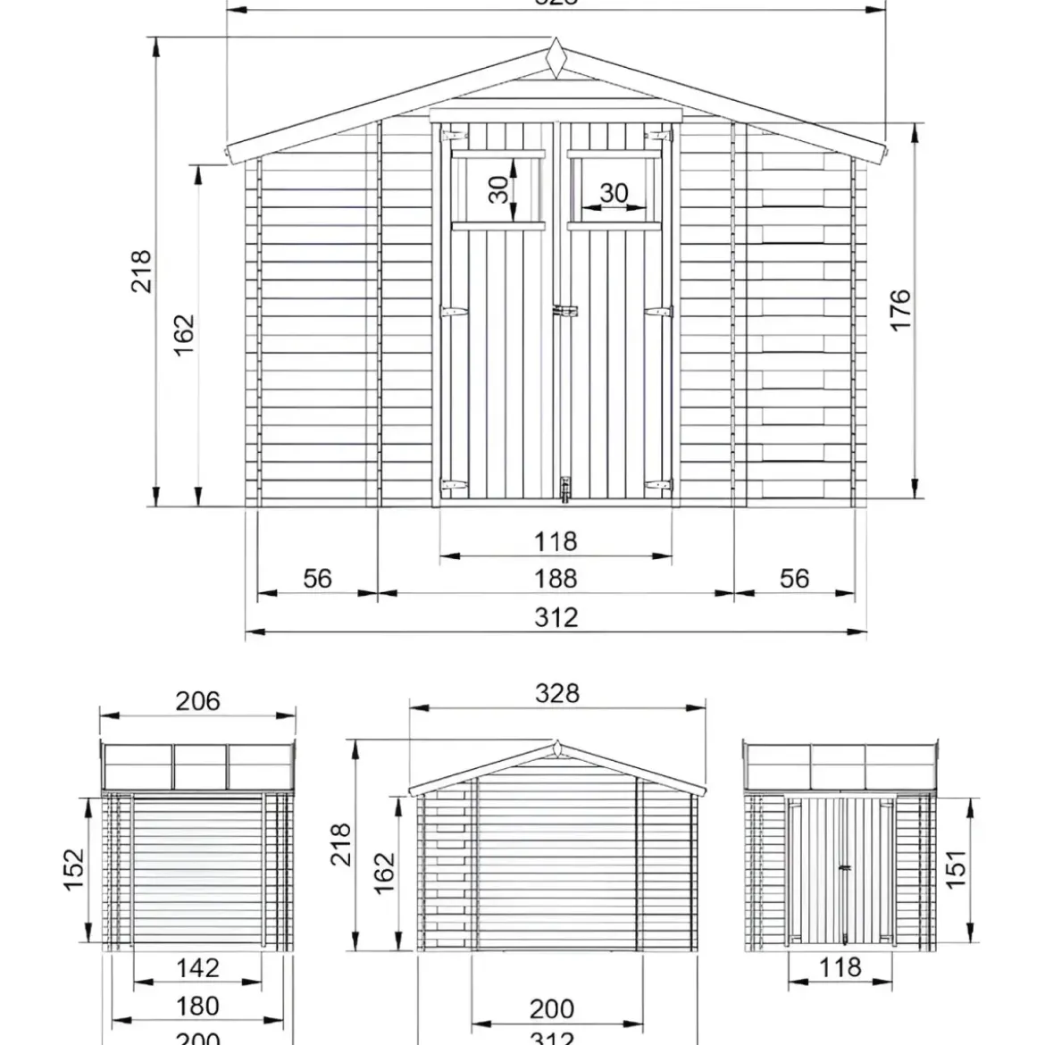 Casetta in Legno 328x206x218 cm Box Legnaia con Pavimento