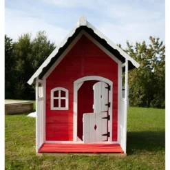 Casetta Legno per Bambini 113x97 cm Rosso con Pavimento da Giardino