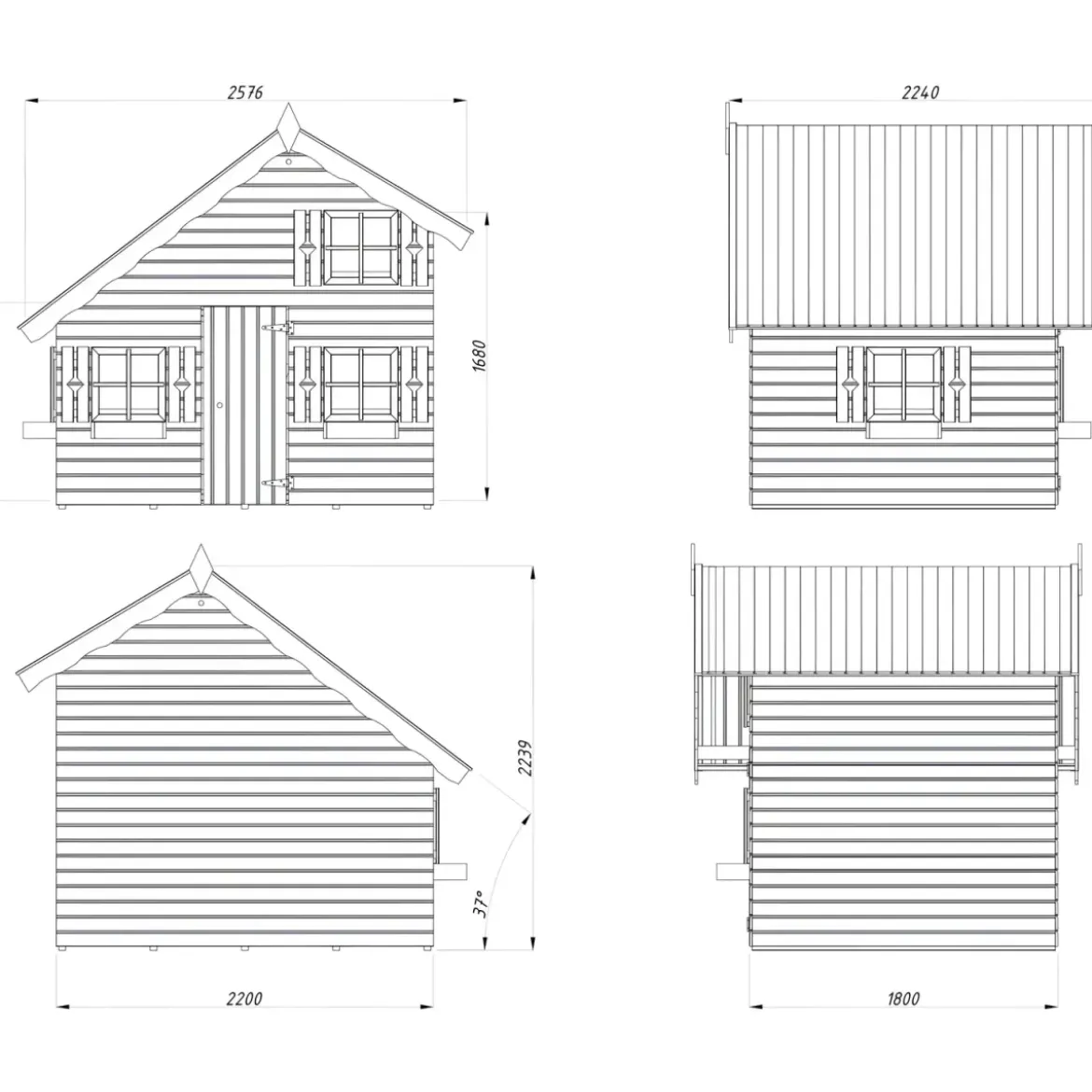 Casetta per Bambini in Legno 220x180 cm Soppalco Interno da Esterno