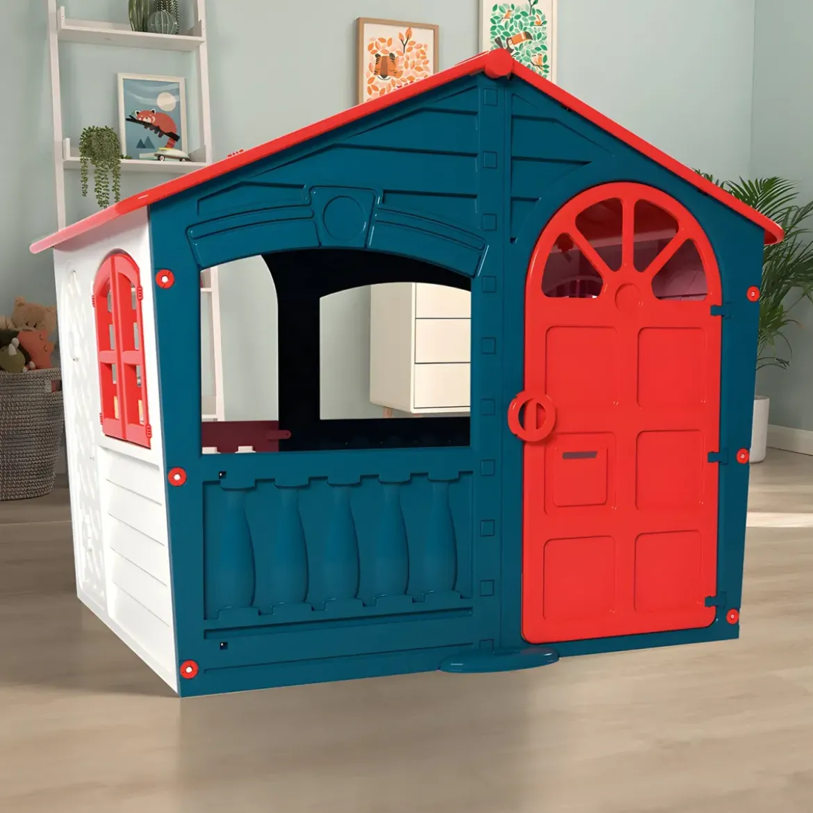 Casetta per Bambini in Plastica con Porta e Finestre Apribili Verde