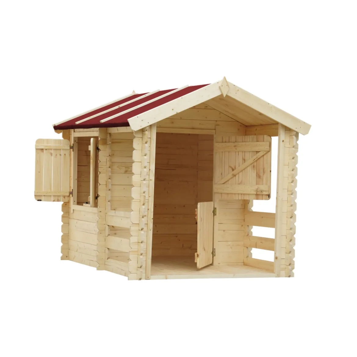 Casetta Timbela per Bambini in Legno con Veranda da Esterno e Giardino