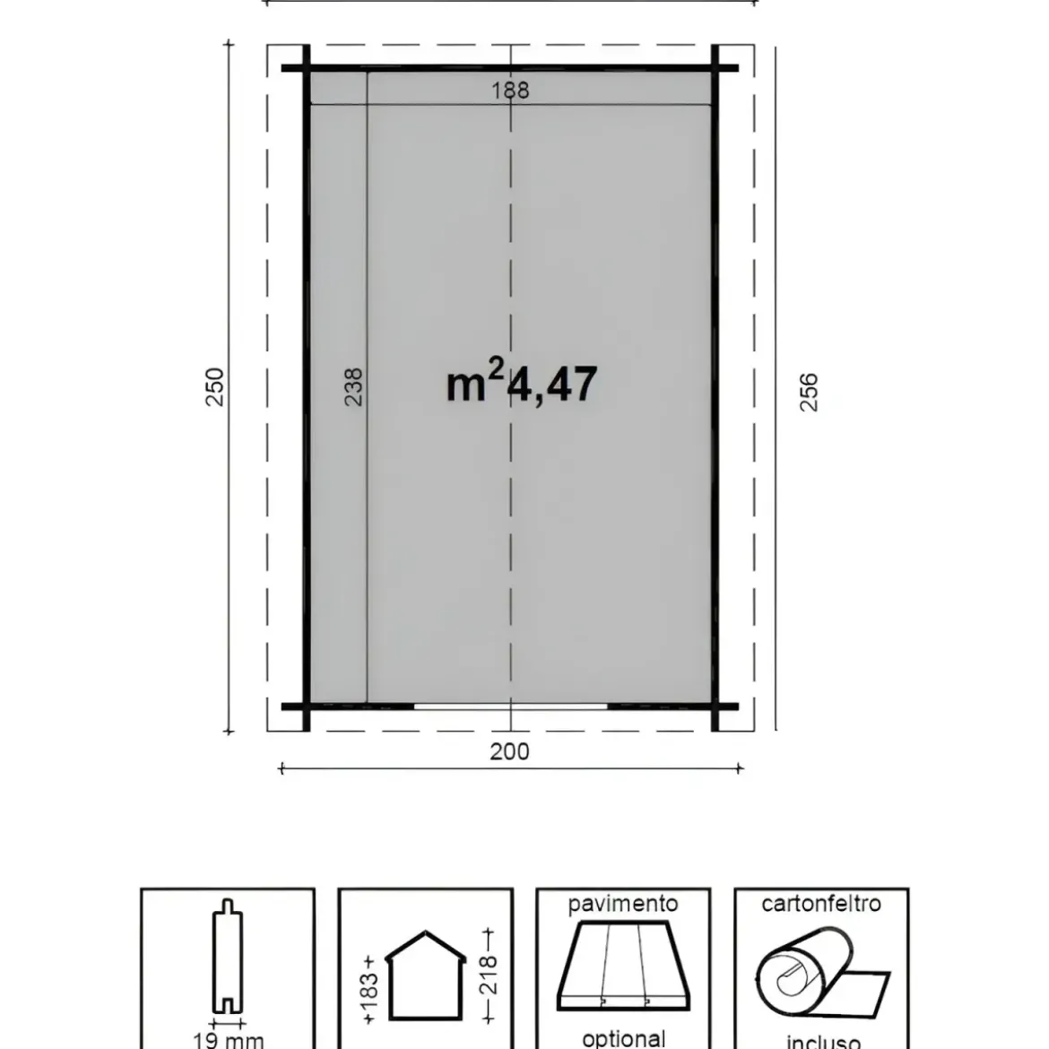 Casetta 2x2.5 in Legno 19 mm da Giardino Armadio Esterno Porta Attrezzi Blockhouse