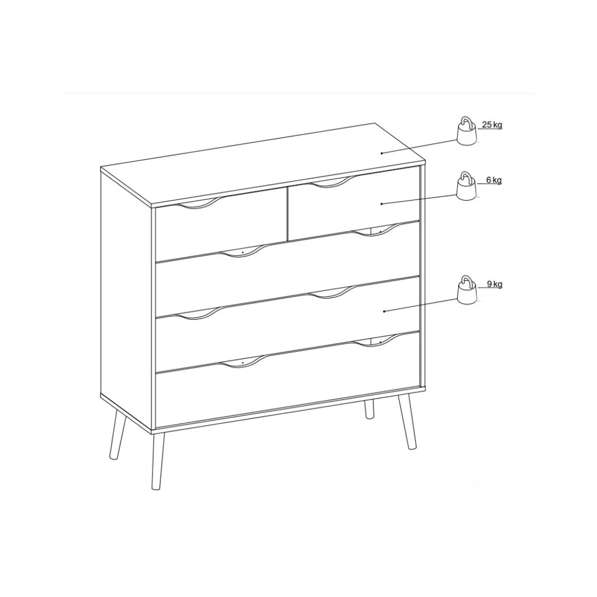 Cassettiera Como 100 Bianco Rovere 5 Cassetti Cassettone Camera Letto Cameretta