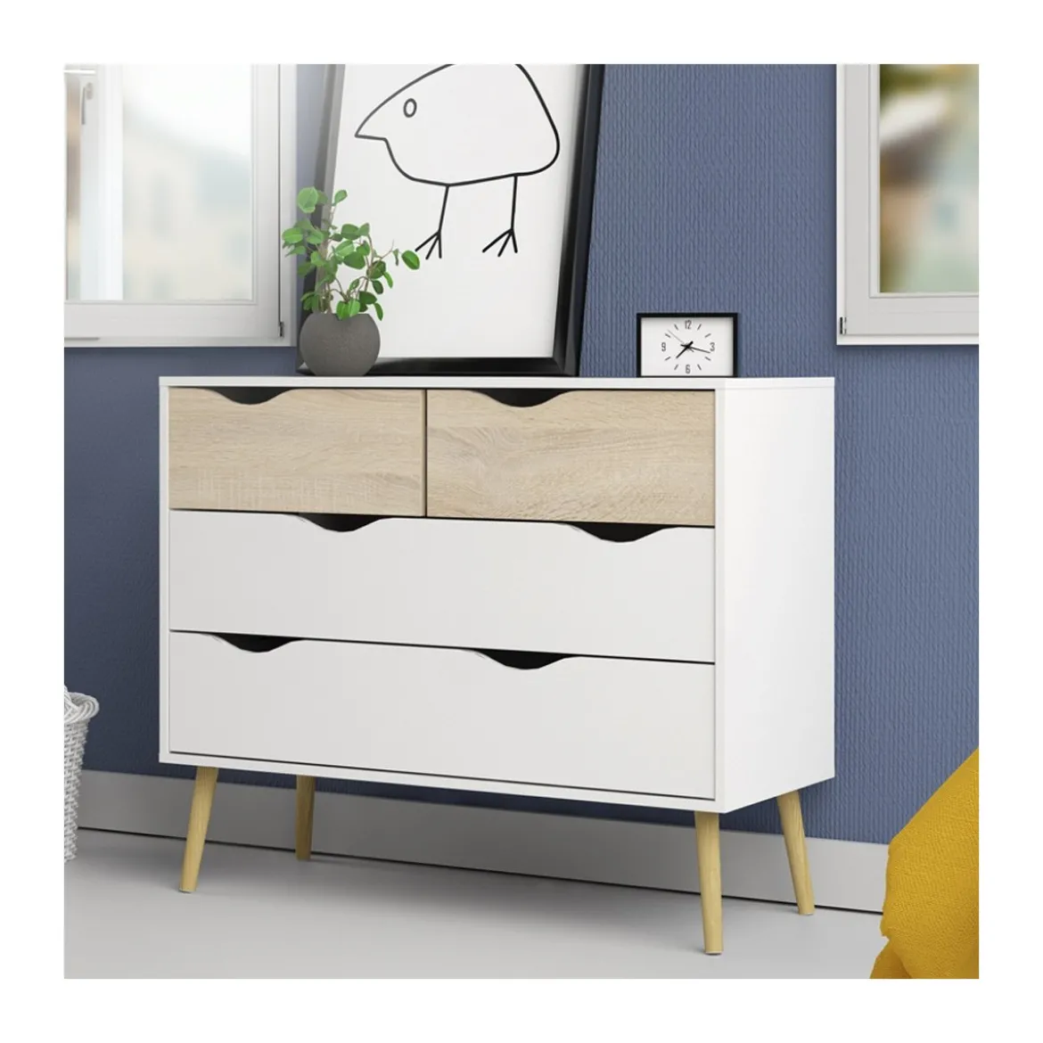 Cassettiera Como Bianco Rovere 4 Cassetti Cassettone Camera da Letto Cameretta