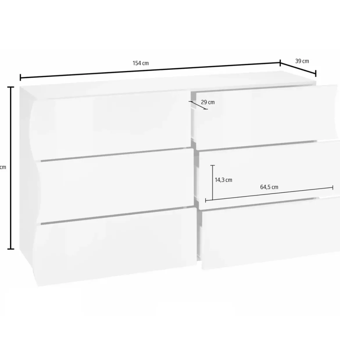 Cassettiera Madia 6 Cassetti 150 cm Legno Beige Cachemire Soggiorno