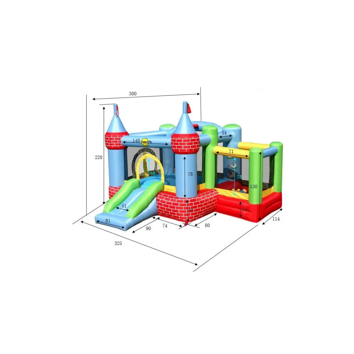 Castello Gonfiabile per Bambini con Motore Saltarello Scivolo Palline