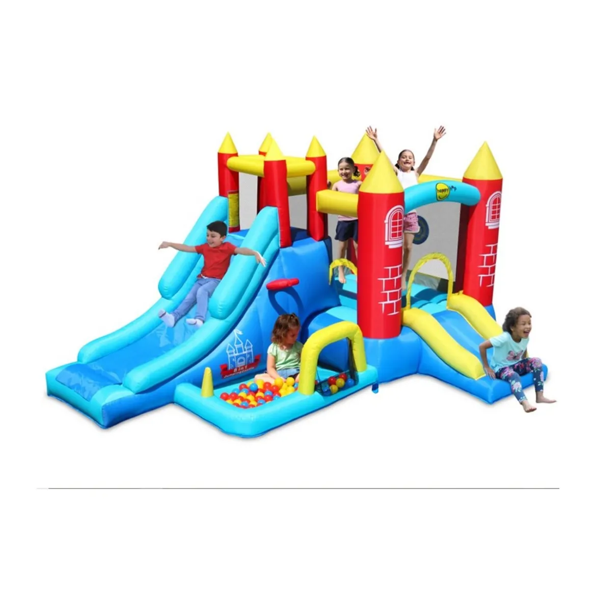Castello Gonfiabile per Bambini Saltarello 2 Scivoli Vasca Palline Motore Aria