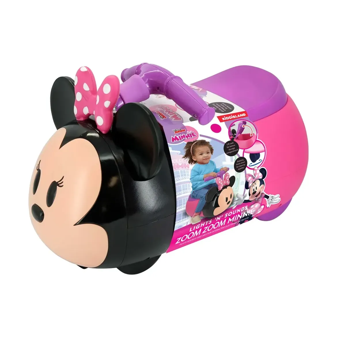 Cavalcabile per Bambini Minnie Rosa con Suoni Luci e Vano Portaoggetti