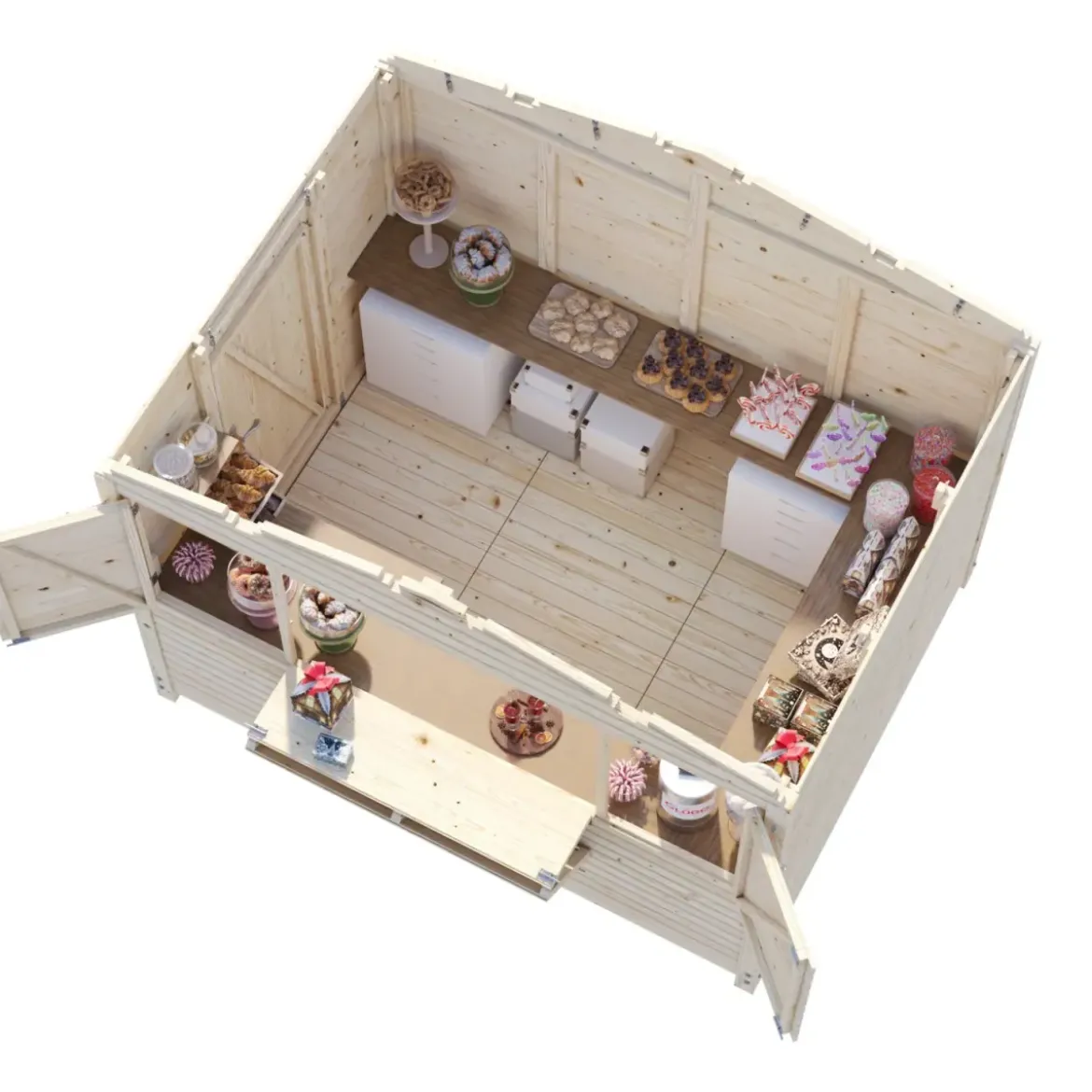 Chiosco Pieghevole in Legno 298x228x245 cm con Pavimento per Eventi