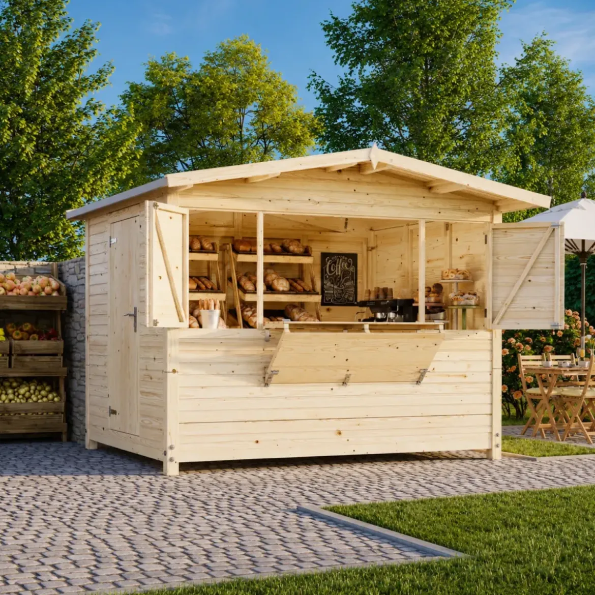 Chiosco Pieghevole in Legno 298x228x245 cm con Pavimento per Eventi