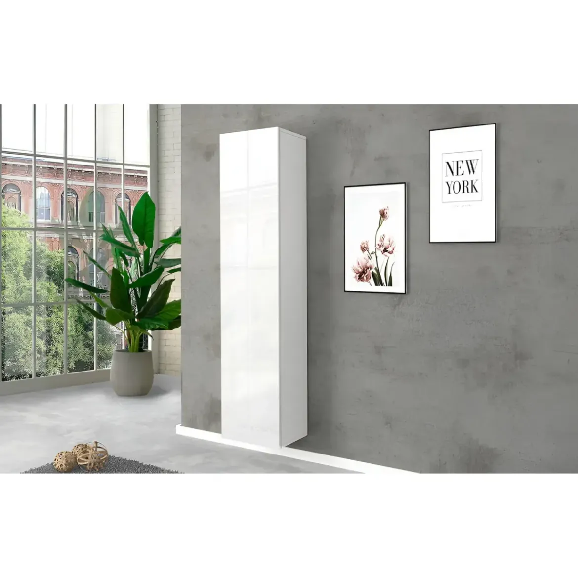 Colonna Armadio Multiuso Bianco Lucido 4 Ripiani 40x30x180 cm Moderno