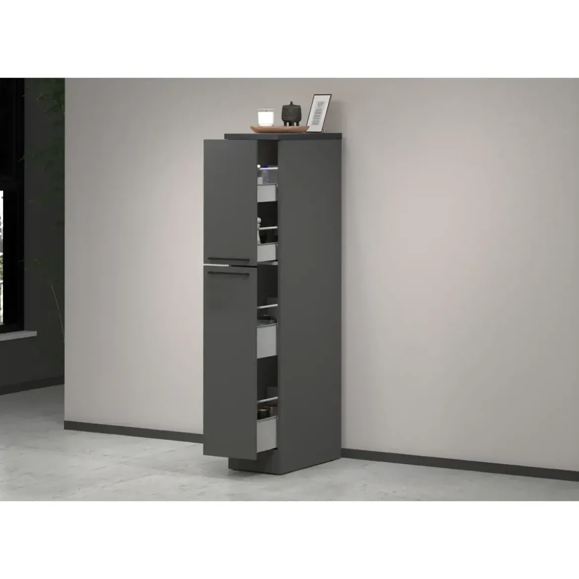 Colonna Portaspezie Antracite 2 Cassetti Soft Close Legno Nobilitato