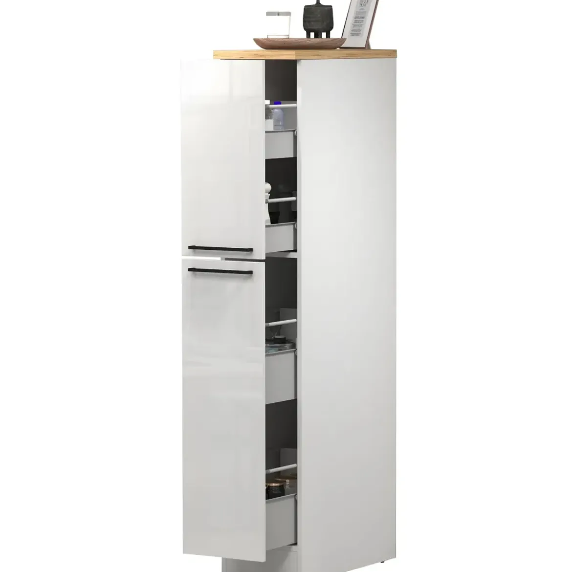 Colonna Portaspezie Bianco Lucido Rovere 2 Cassetti Soft Close Legno