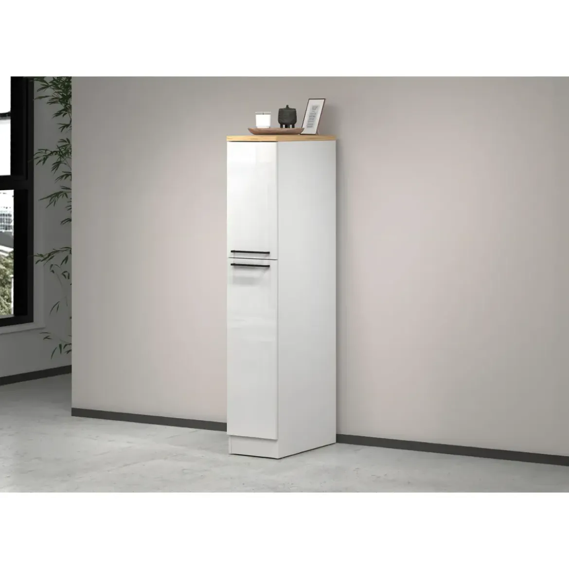 Colonna Portaspezie Bianco Lucido Rovere 2 Cassetti Soft Close Legno