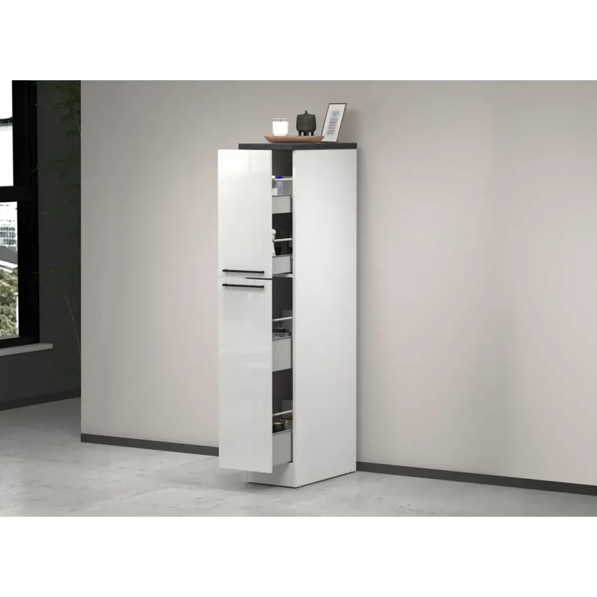 Colonna Portaspezie Bianco Lucido Report 2 Cassetti Soft Close Legno