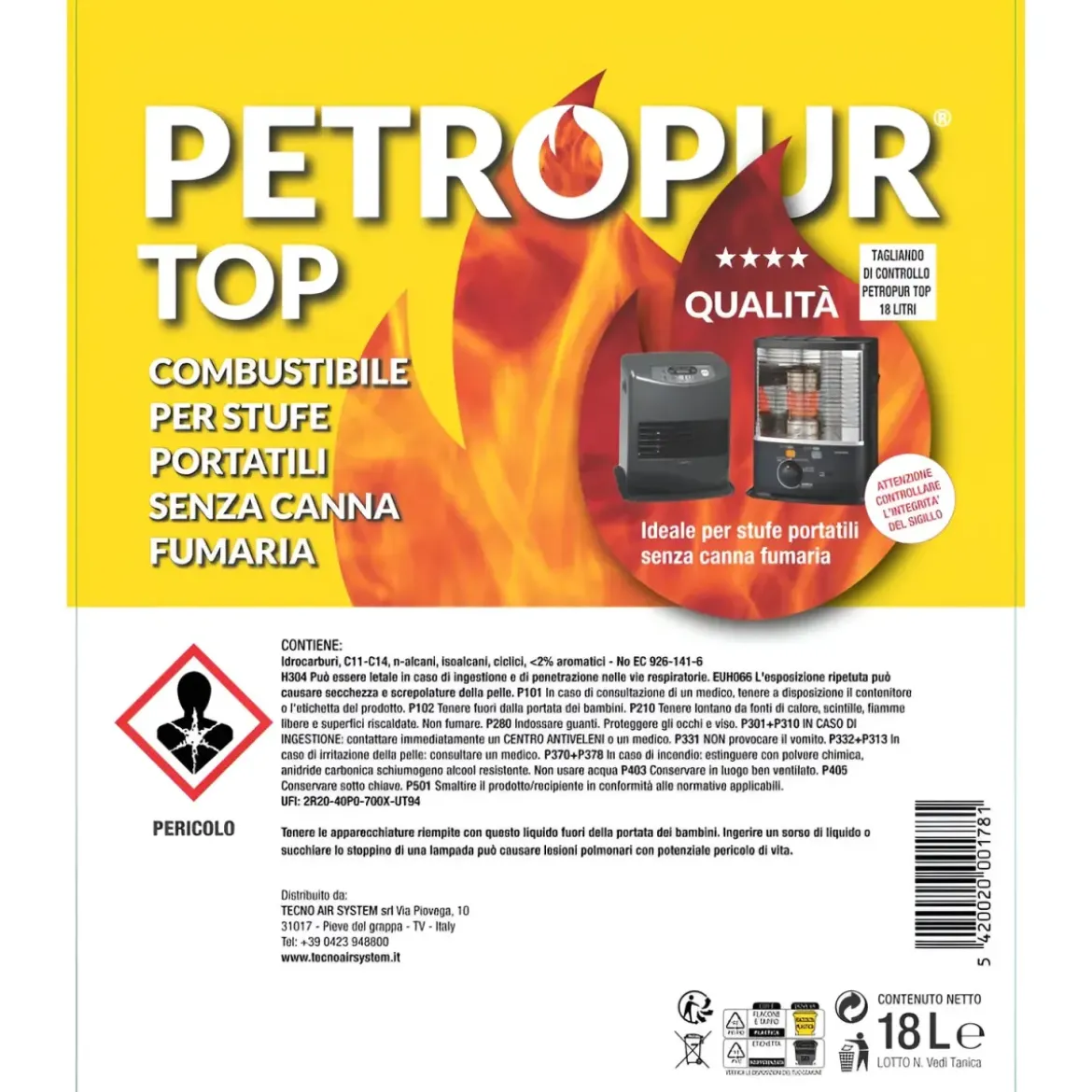 Combustibile Liquido Tanica Riciclabile 18L per Stufa Senza Fumo
