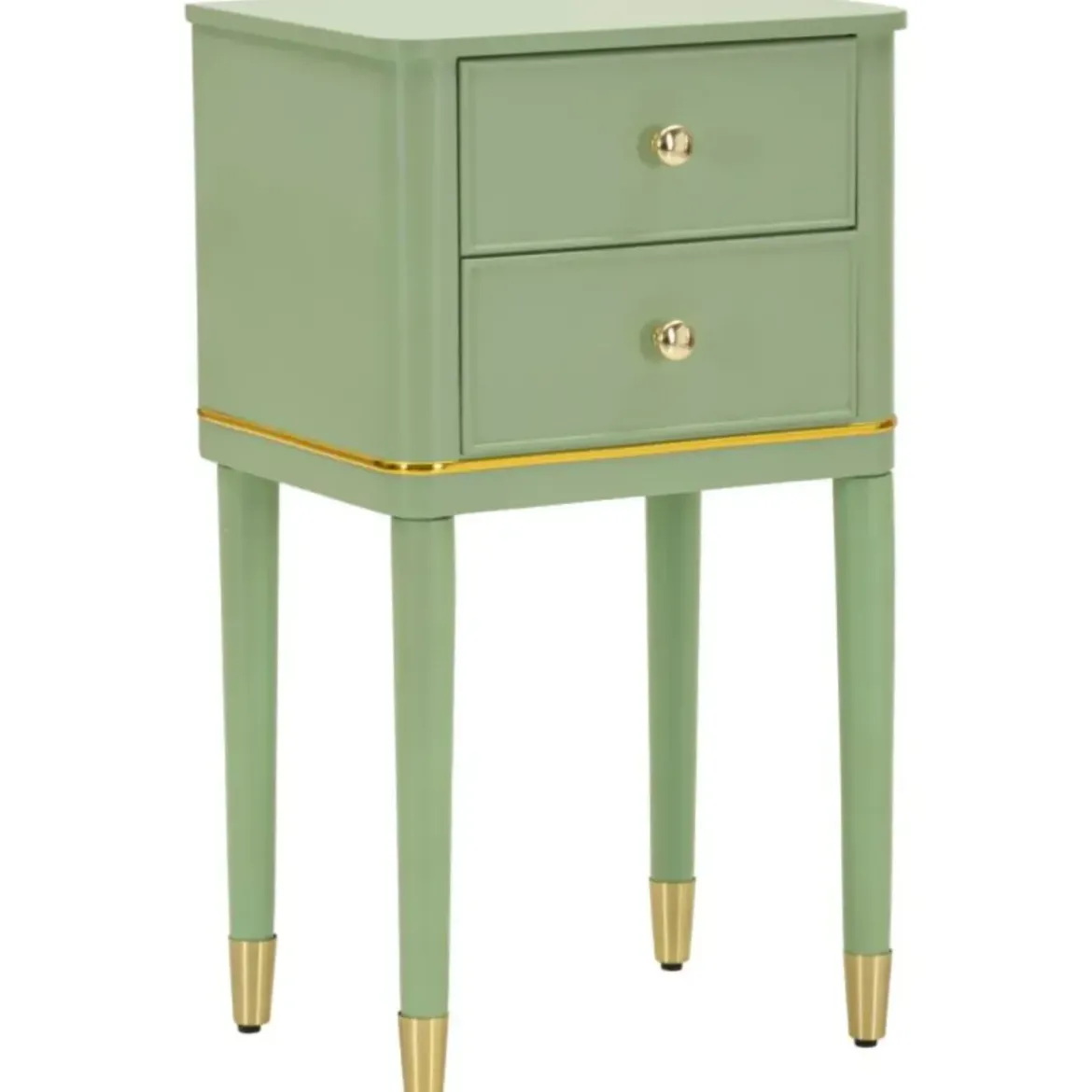 Comodino Camera da Letto 2 Cassetti in Legno Ferro Verde Oro