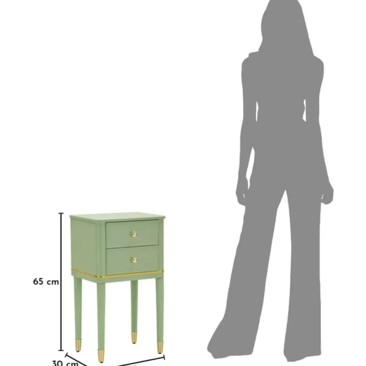 Comodino Camera da Letto 2 Cassetti in Legno Ferro Verde Oro