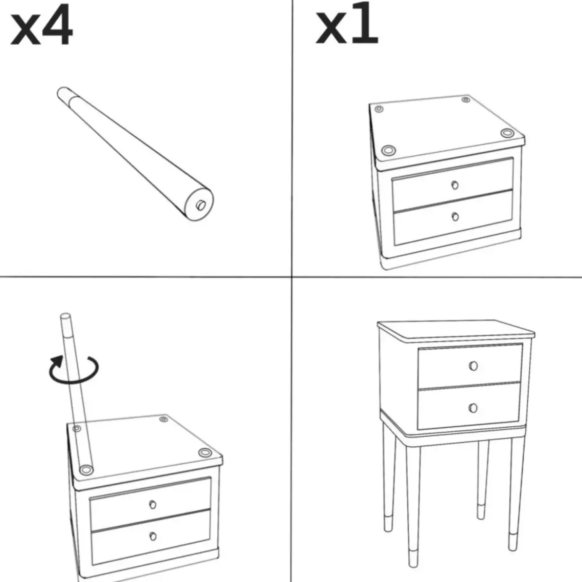 Comodino Camera da Letto 2 Cassetti in Legno Ferro Verde Oro