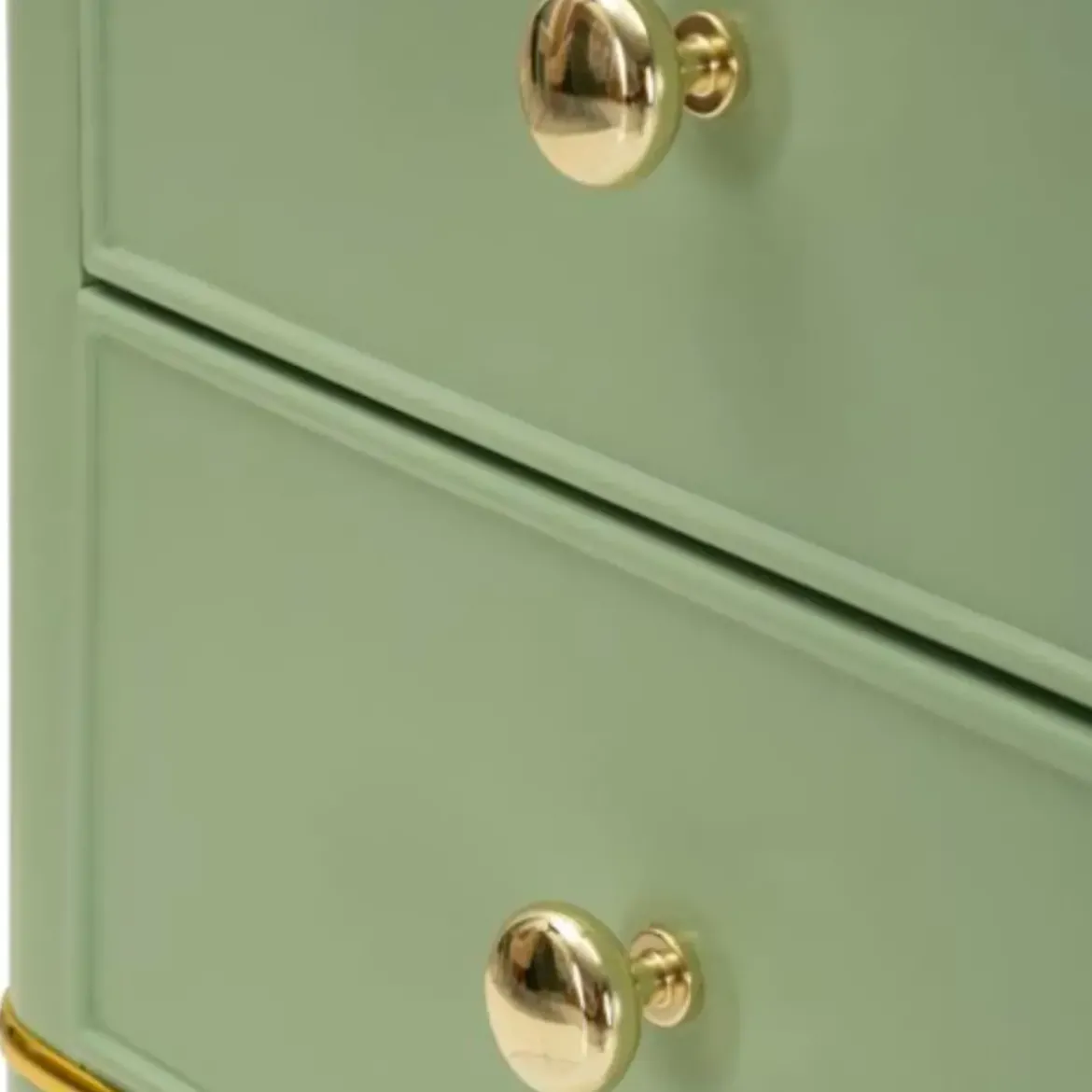 Comodino Camera da Letto 2 Cassetti in Legno Ferro Verde Oro